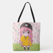 Anime meisje blij met bloemen tote bag (Voorkant)