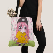 Anime meisje blij met bloemen tote bag (Dichtbij)