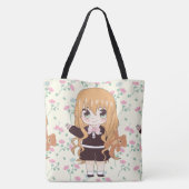 Anime meisje blij met bloemen tote bag (Achterkant)