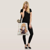 Anime meisje blij met bloemen tote bag (Op model)