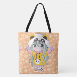 Anime meisje blij met bloemen tote bag