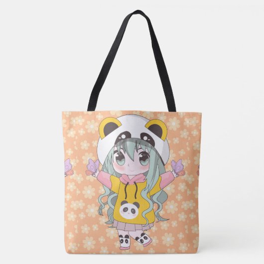 Anime meisje blij met bloemen tote bag (Voorkant)