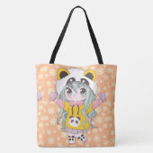 Anime meisje blij met bloemen tote bag (Achterkant)