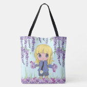 Anime meisje blij met bloemen tote bag (Achterkant)