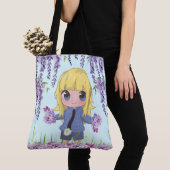 Anime meisje blij met bloemen tote bag (Dichtbij)