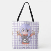 Anime meisje blij met bloemen tote bag (Voorkant)