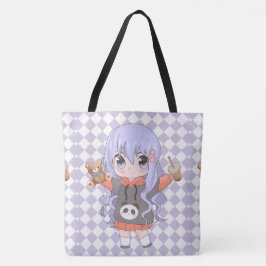 Anime meisje blij met bloemen tote bag