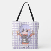 Anime meisje blij met bloemen tote bag (Achterkant)