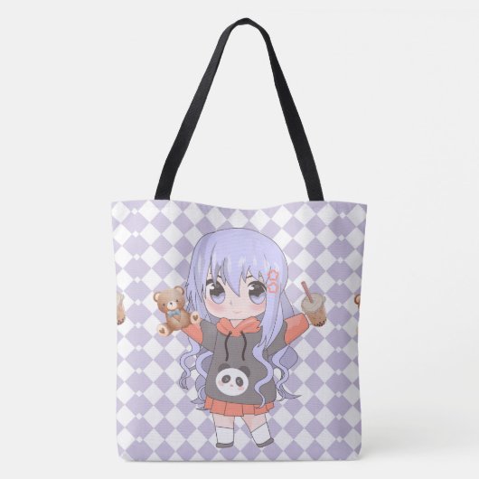 Anime meisje blij met bloemen tote bag (Achterkant)