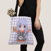 Anime meisje blij met bloemen tote bag (Dichtbij)