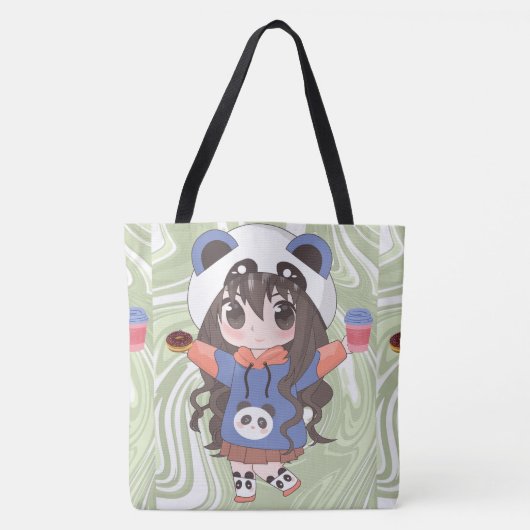 Anime meisje blij met bloemen tote bag (Voorkant)