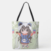 Anime meisje blij met bloemen tote bag (Achterkant)