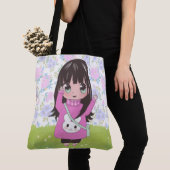 Anime meisje blij met bloemen tote bag (Dichtbij)