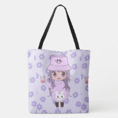 Anime meisje blij met bloemen tote bag (Achterkant)