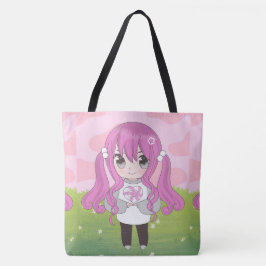 Anime meisje blij met bloemen tote bag