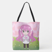 Anime meisje blij met bloemen tote bag (Achterkant)