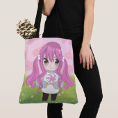 Anime meisje blij met bloemen tote bag (Dichtbij)
