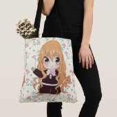 Anime meisje blij met bloemen tote bag (Dichtbij)