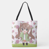 Anime meisje blij met bloemen tote bag (Achterkant)