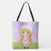 Anime meisje blij met bloemen tote bag (Achterkant)