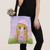 Anime meisje blij met bloemen tote bag (Dichtbij)