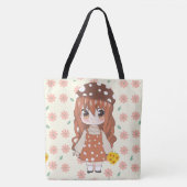 Anime meisje blij met bloemen tote bag (Voorkant)