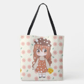 Anime meisje blij met bloemen tote bag (Achterkant)