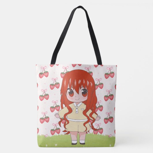 Anime meisje blij met bloemen tote bag (Voorkant)