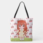Anime meisje blij met bloemen tote bag (Achterkant)
