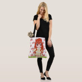 Anime meisje blij met bloemen tote bag (Op model)
