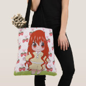 Anime meisje blij met bloemen tote bag (Dichtbij)