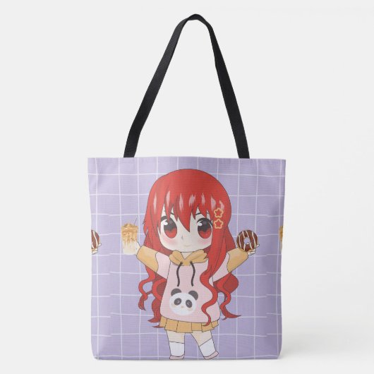 Anime meisje blij met bloemen tote bag (Voorkant)