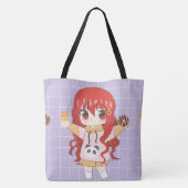 Anime meisje blij met bloemen tote bag (Achterkant)