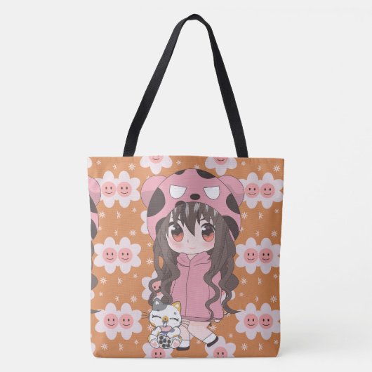 Anime meisje blij met bloemen tote bag (Voorkant)