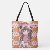 Anime meisje blij met bloemen tote bag (Achterkant)