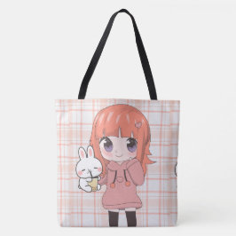 Anime meisje blij met bloemen tote bag