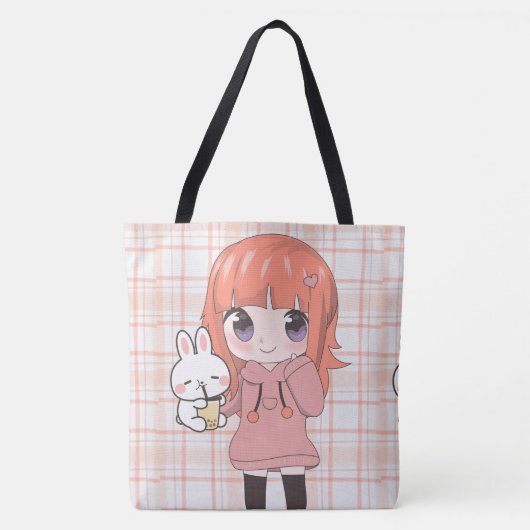 Anime meisje blij met bloemen tote bag (Voorkant)