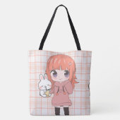 Anime meisje blij met bloemen tote bag (Achterkant)