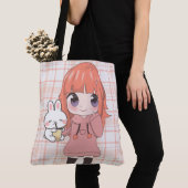 Anime meisje blij met bloemen tote bag (Dichtbij)