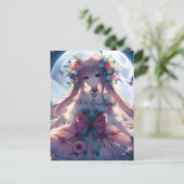 Anime Meisje Bloem Maan Fee Briefkaart (Staand voorkant)