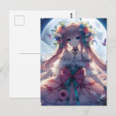 Anime Meisje Bloem Maan Fee Briefkaart (Voorkant / Achterkant)