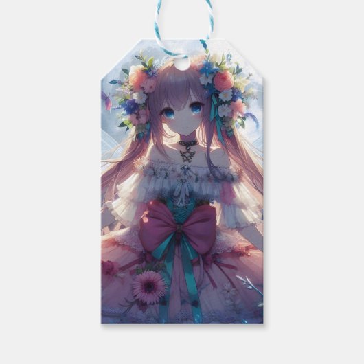 Anime Meisje Bloem Maan Fee Cadeaulabel (Voorkant)