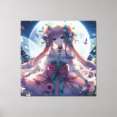 Anime Meisje Bloem Maan Fee Canvas Afdruk (Voorkant)