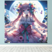 Anime Meisje Bloem Maan Fee Canvas Afdruk (Insitu (Houten vloer))