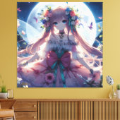 Anime Meisje Bloem Maan Fee Canvas Afdruk (Insitu (Woonkamer))
