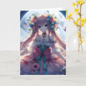 Anime Meisje Bloem Maan Fee Kaart (Gele Bloem)