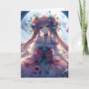 Anime Meisje Bloem Maan Fee Kaart