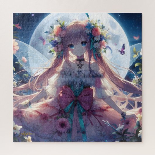Anime Meisje Bloem Maan Fee Legpuzzel (Verticaal)