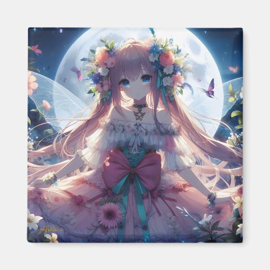 Anime Meisje Bloem Maan Fee Magneet (Voorkant)