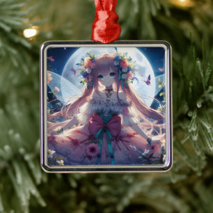 Anime Meisje Bloem Maan Fee Metalen Ornament